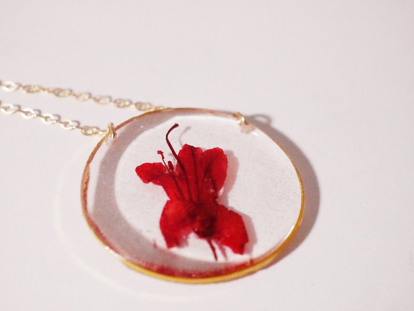 Pressed azalea necklace, Red azalea necklace, real flower necklace Flower terrarium preserved flowers pressed flower jewelry