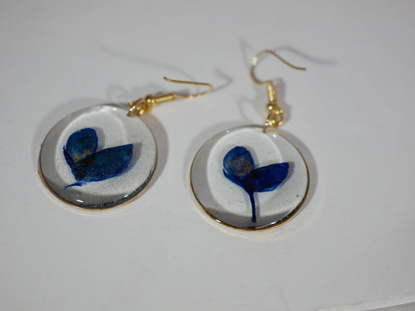 Pressed Bluebonnet Earrings, Real Flowers, Gold Dangles (Handmade)