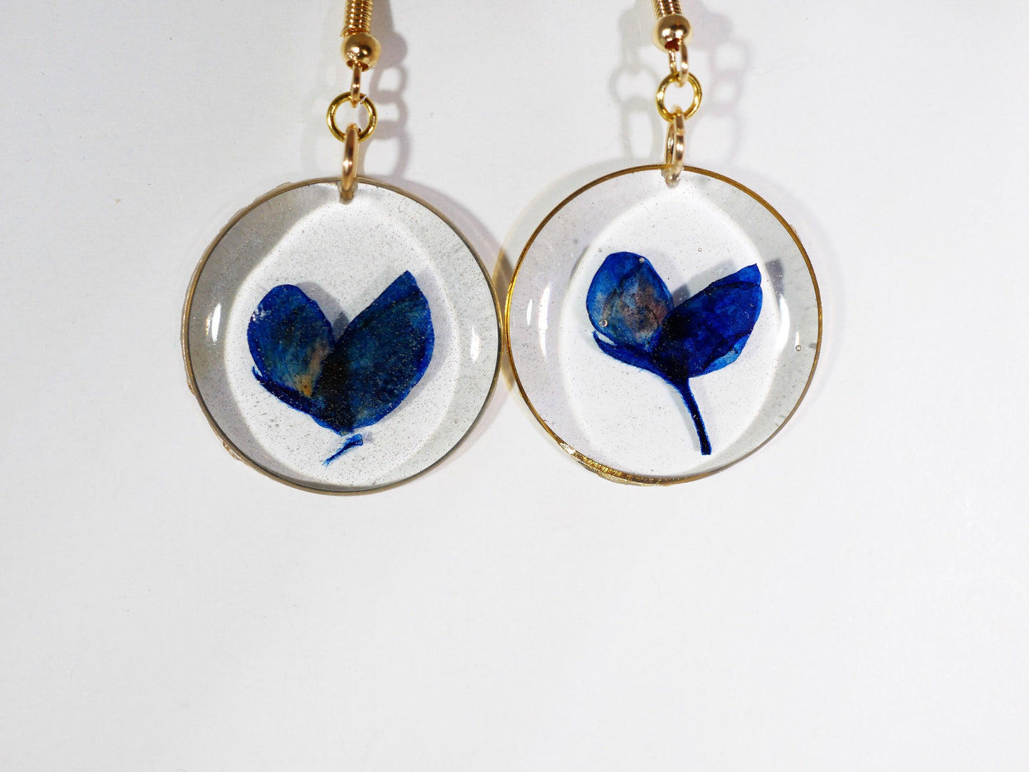 Pressed Bluebonnet Earrings, Real Flowers, Gold Dangles (Handmade)