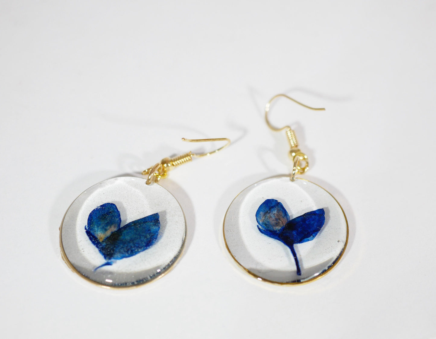 Pressed Bluebonnet Earrings, Real Flowers, Gold Dangles (Handmade)
