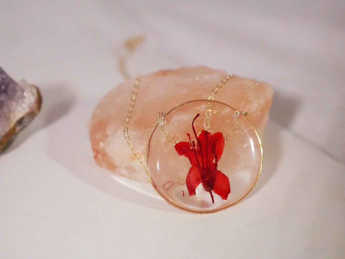 Pressed azalea necklace, Red azalea necklace, real flower necklace Flower terrarium preserved flowers pressed flower jewelry