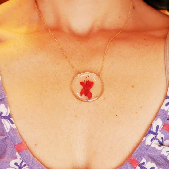 Pressed azalea necklace, Red azalea necklace, real flower necklace Flower terrarium preserved flowers pressed flower jewelry