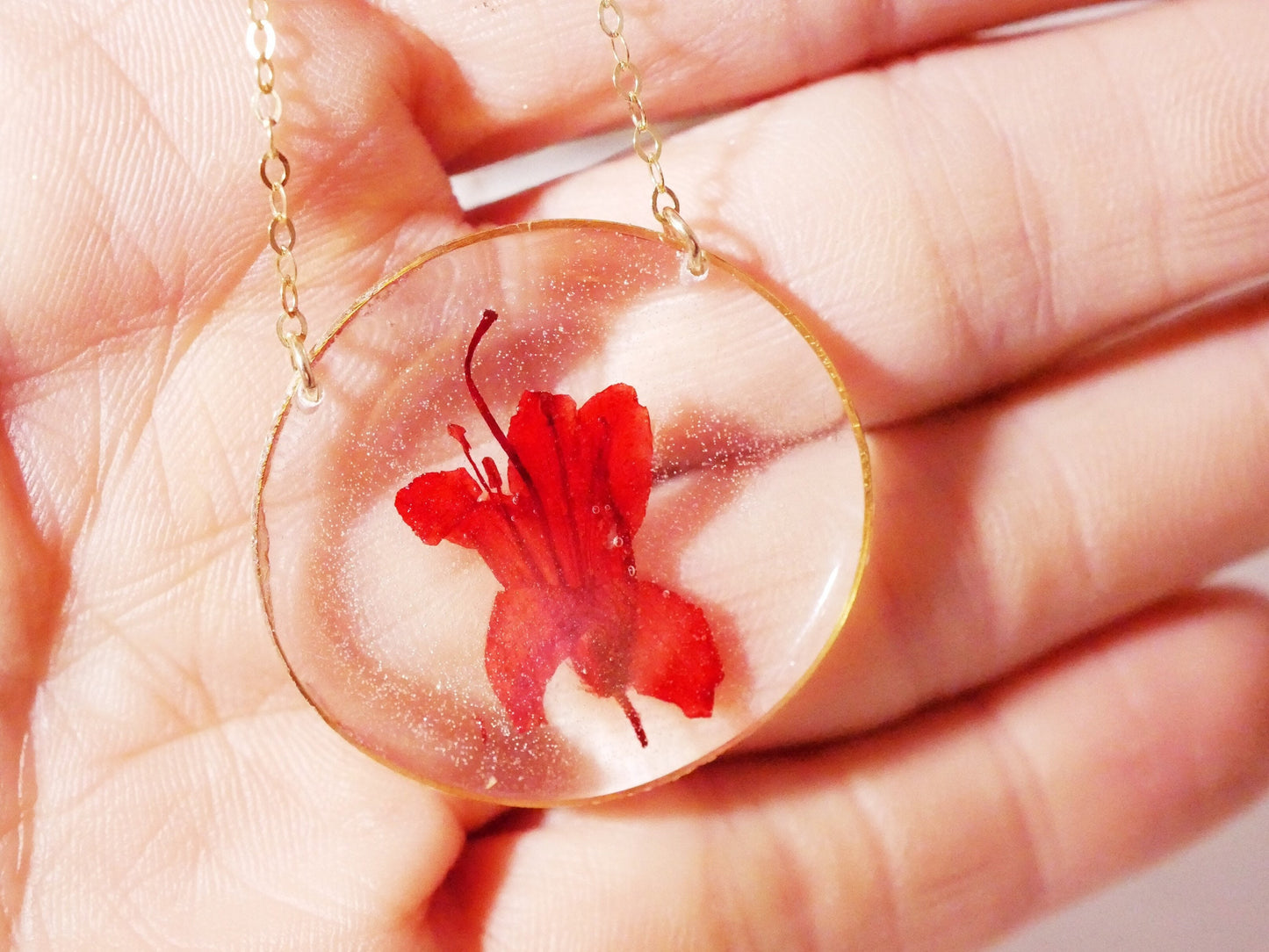 Pressed azalea necklace, Red azalea necklace, real flower necklace Flower terrarium preserved flowers pressed flower jewelry