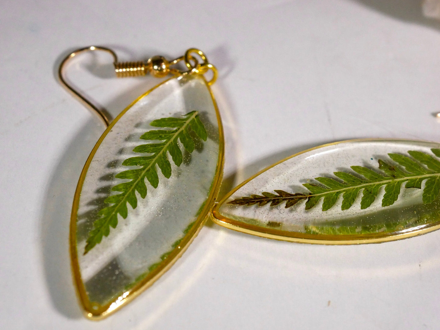 Fern dangle earrings, pressed fern jewelry, botanical jewelry