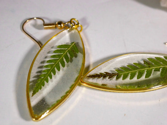 Fern dangle earrings, pressed fern jewelry, botanical jewelry