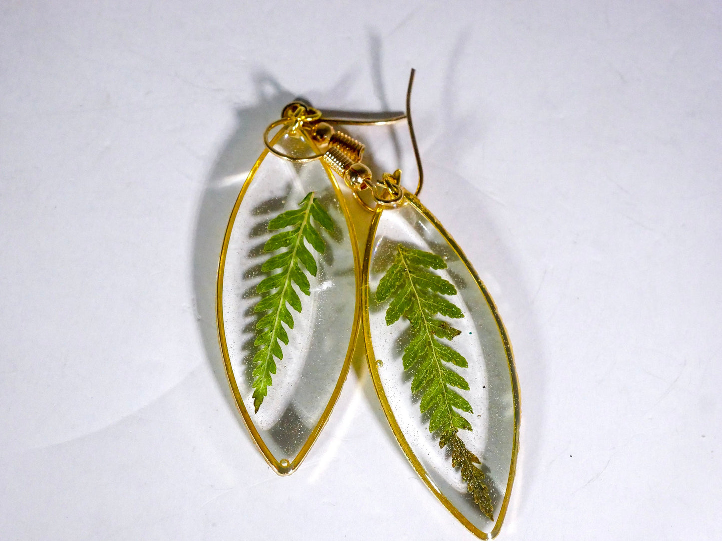Fern dangle earrings, pressed fern jewelry, botanical jewelry