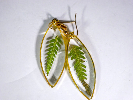 Fern dangle earrings, pressed fern jewelry, botanical jewelry