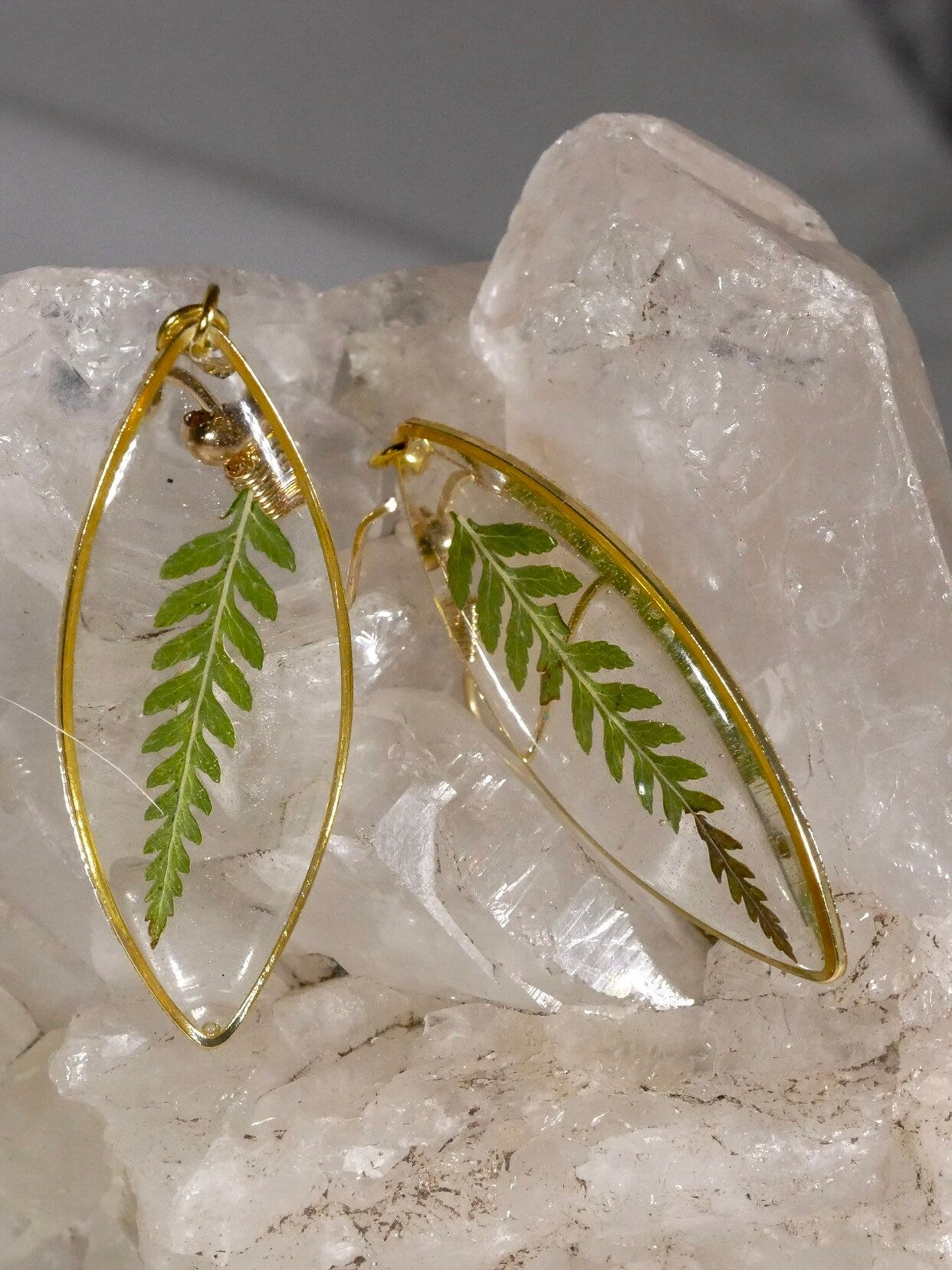 Fern dangle earrings, pressed fern jewelry, botanical jewelry