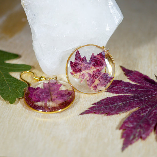 Real Maple Leaf earrings, Autumn Leaf dangles, Fall jewelry, Fall gift earrings, Pressed Leaf Resin jewelry, autumn jewelry