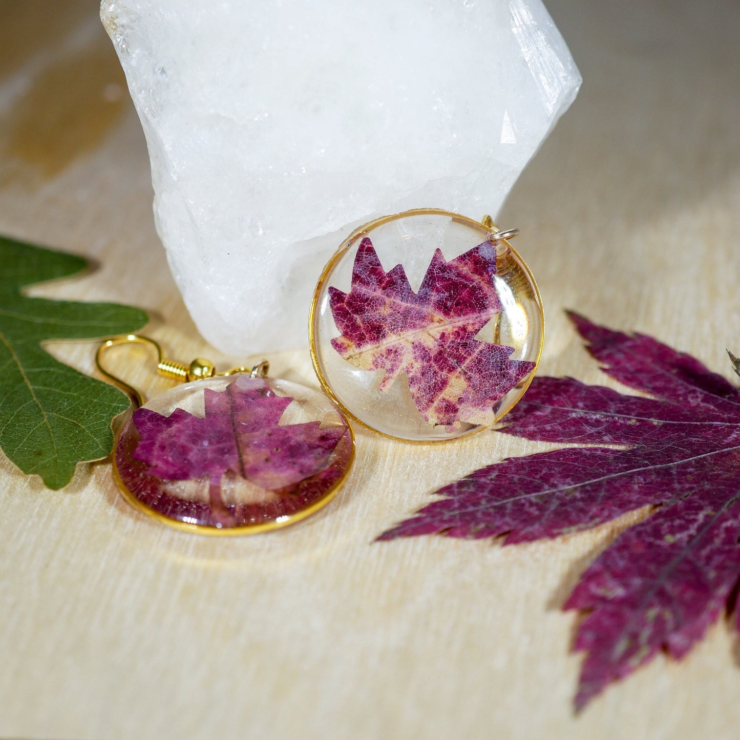 Maple Leaf Earrings: Dried Fall Leaves - Handmade Resin Jewelry