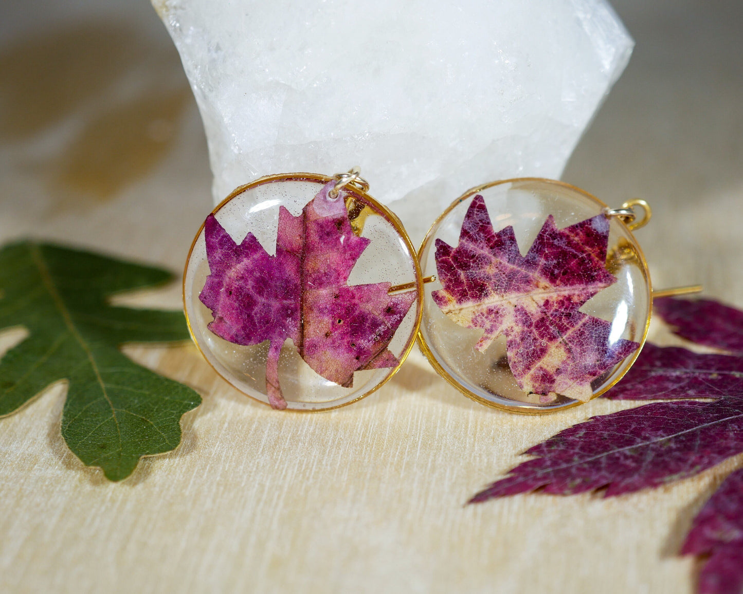 Maple Leaf Earrings: Dried Fall Leaves - Handmade Resin Jewelry