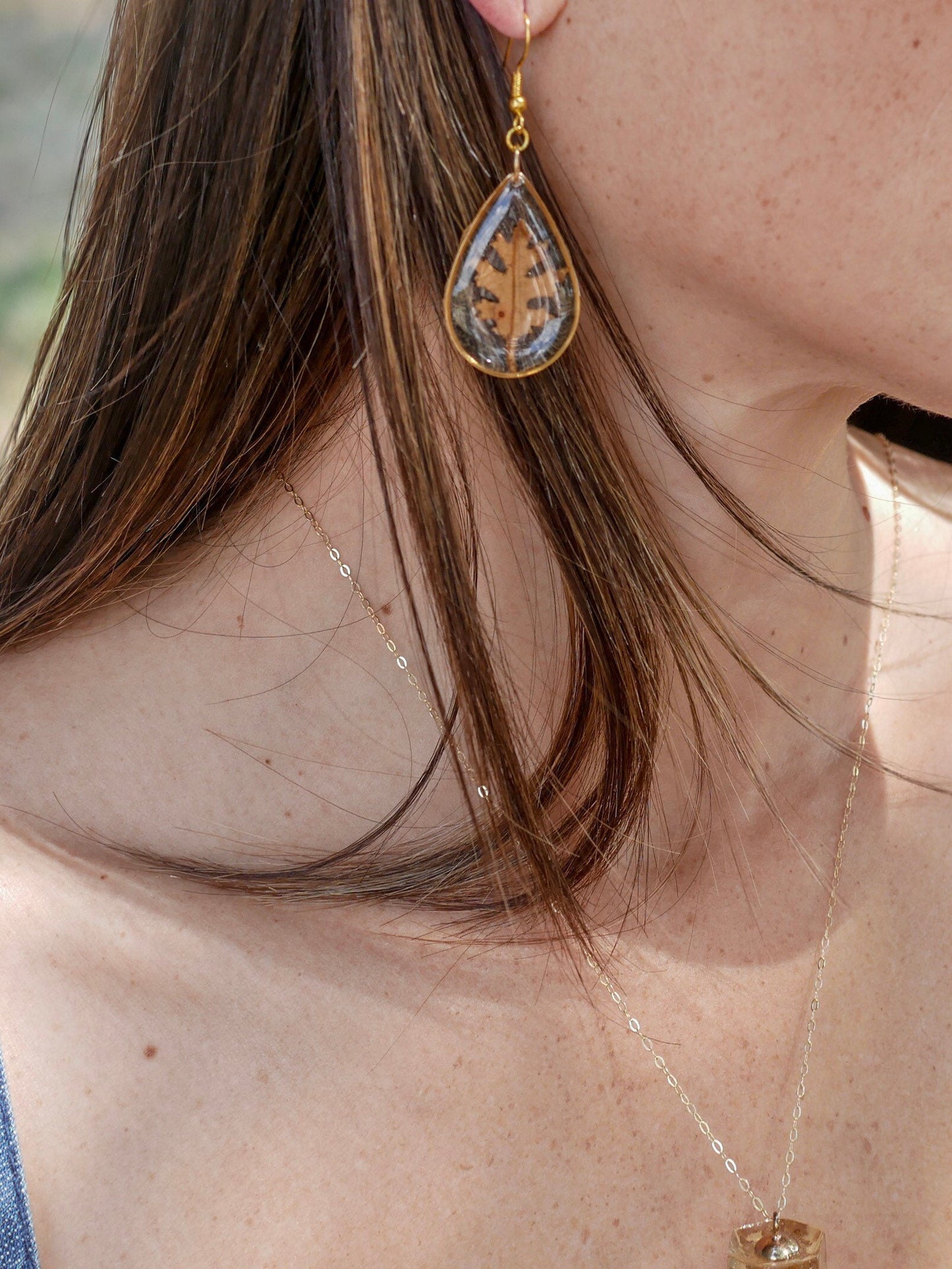 Oak Leaf Earrings: Rustic Fall Jewelry (Handmade Resin, Gold or Silver)