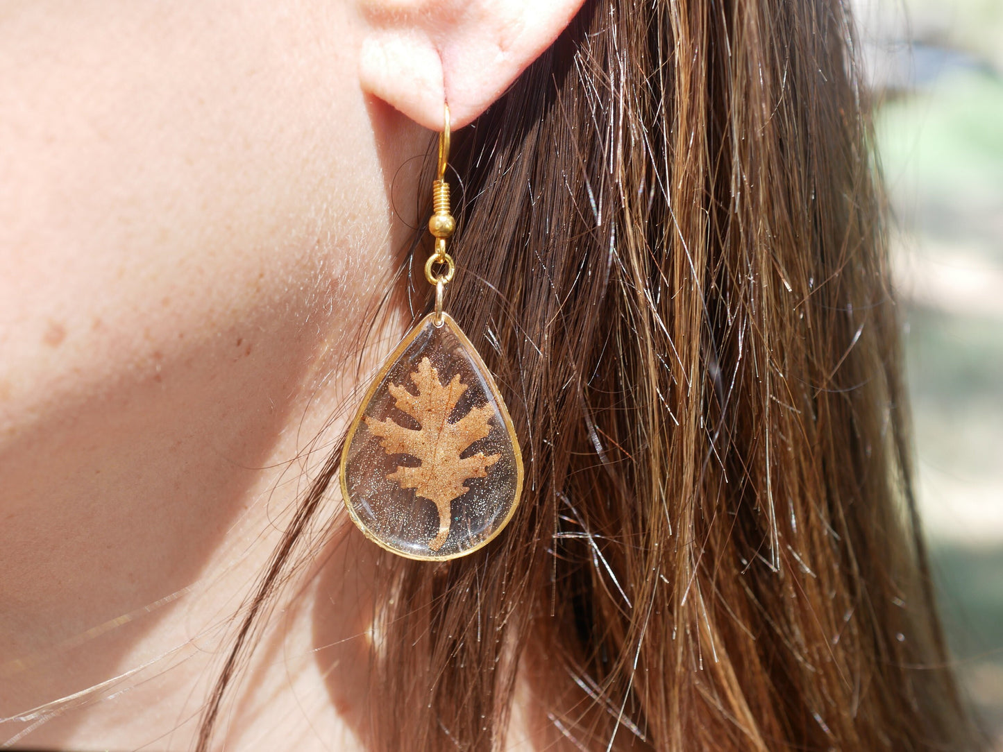 Oak Leaf Earrings: Rustic Fall Jewelry (Handmade Resin, Gold or Silver)