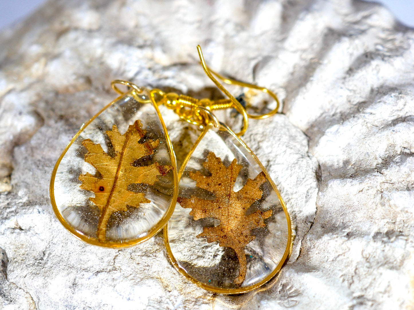 Oak Leaf Earrings: Rustic Fall Jewelry (Handmade Resin, Gold or Silver)