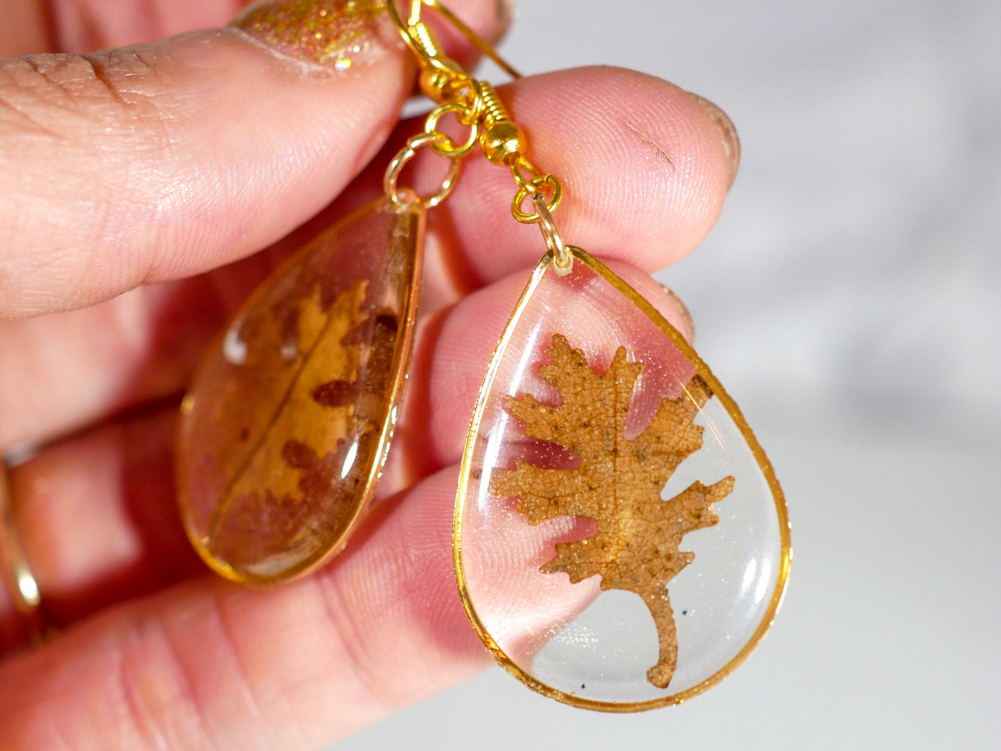 Oak Leaf Earrings: Rustic Fall Jewelry (Handmade Resin, Gold or Silver)