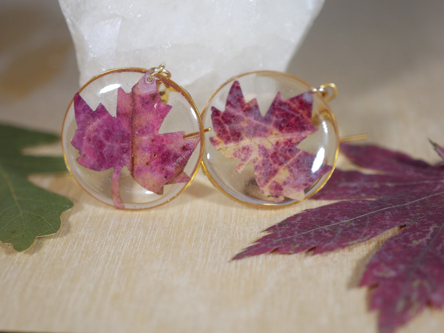 Maple Leaf Earrings: Dried Fall Leaves - Handmade Resin Jewelry