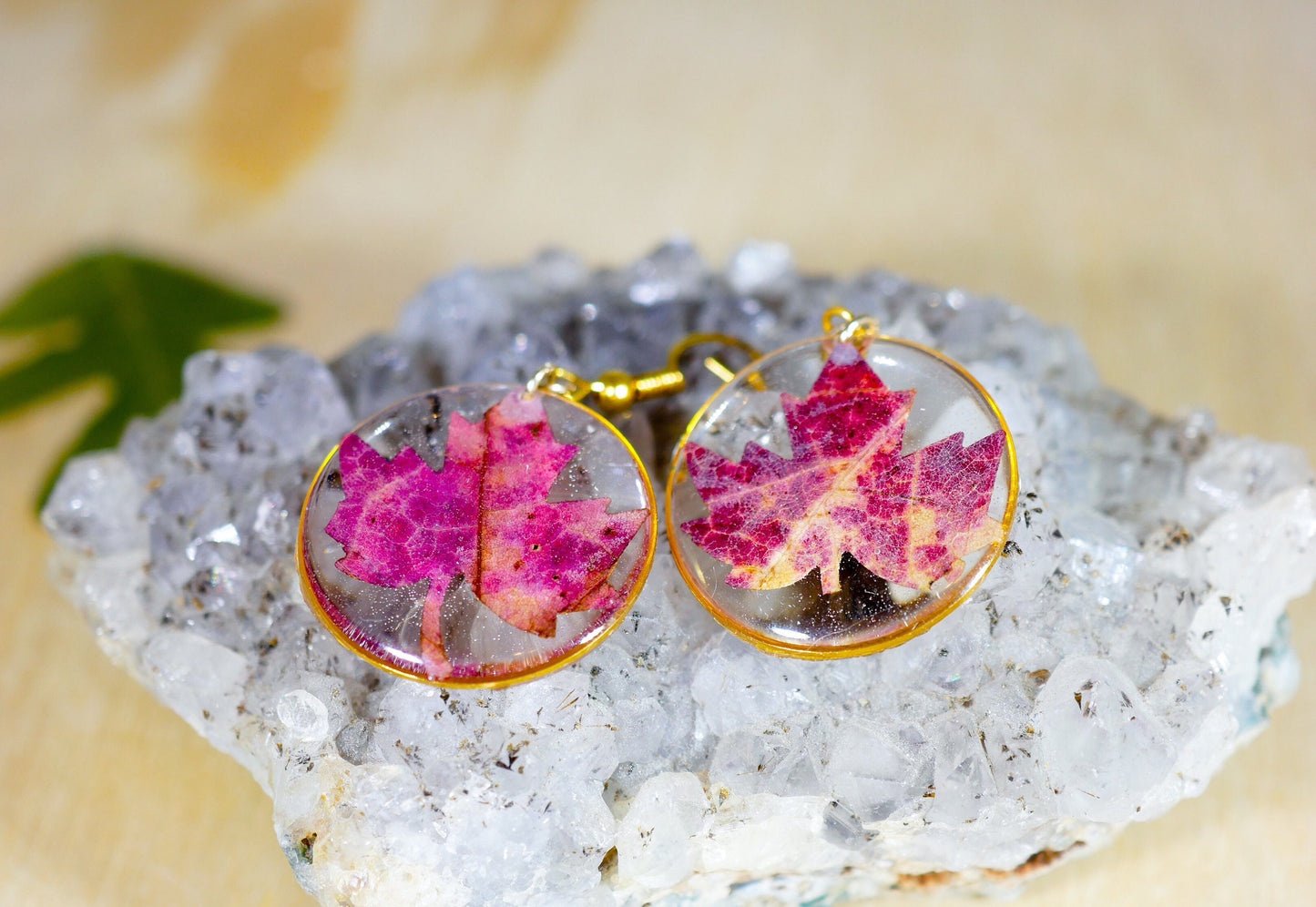 Maple Leaf Earrings: Dried Fall Leaves - Handmade Resin Jewelry