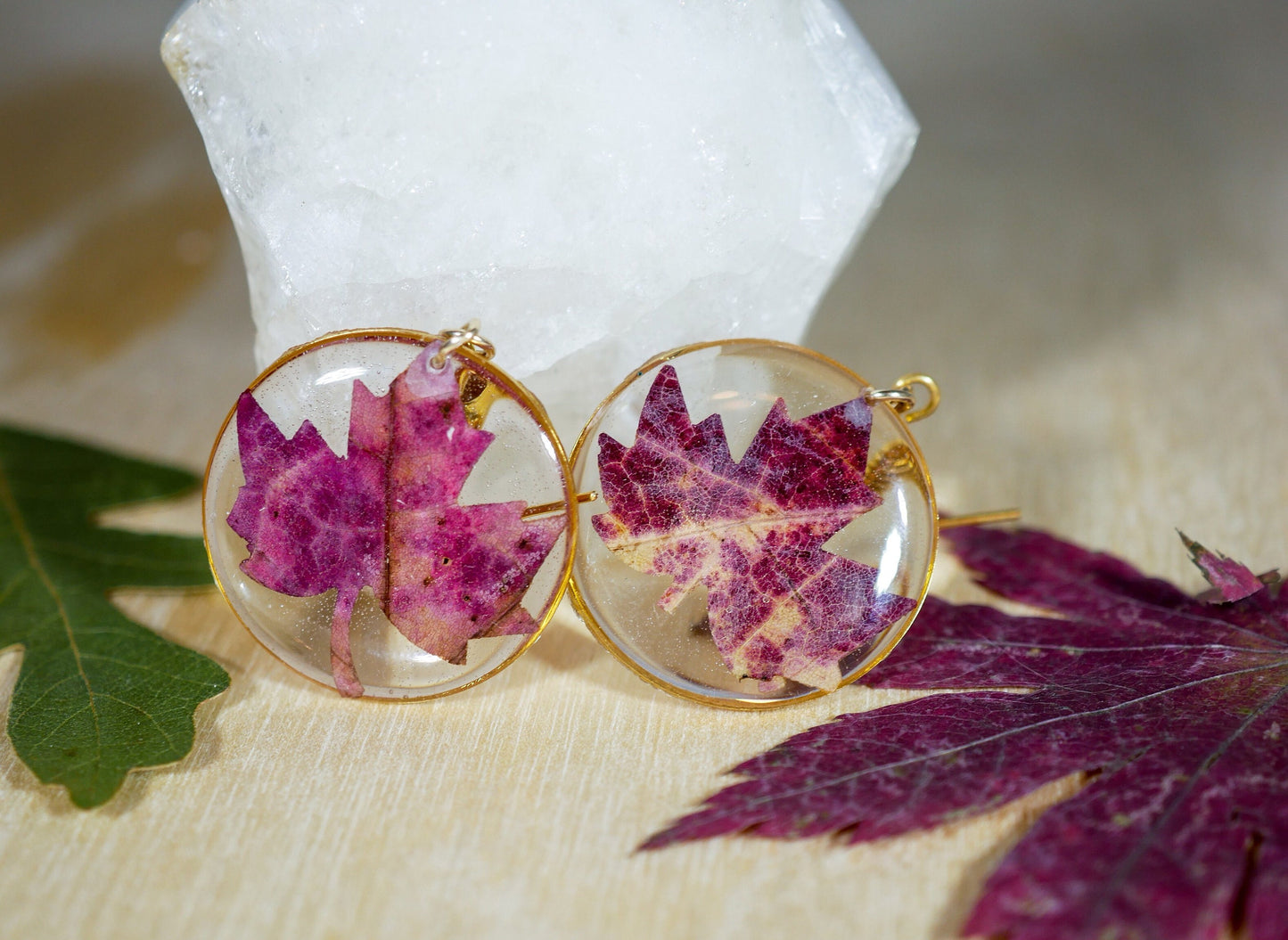 Maple Leaf Earrings: Dried Fall Leaves - Handmade Resin Jewelry