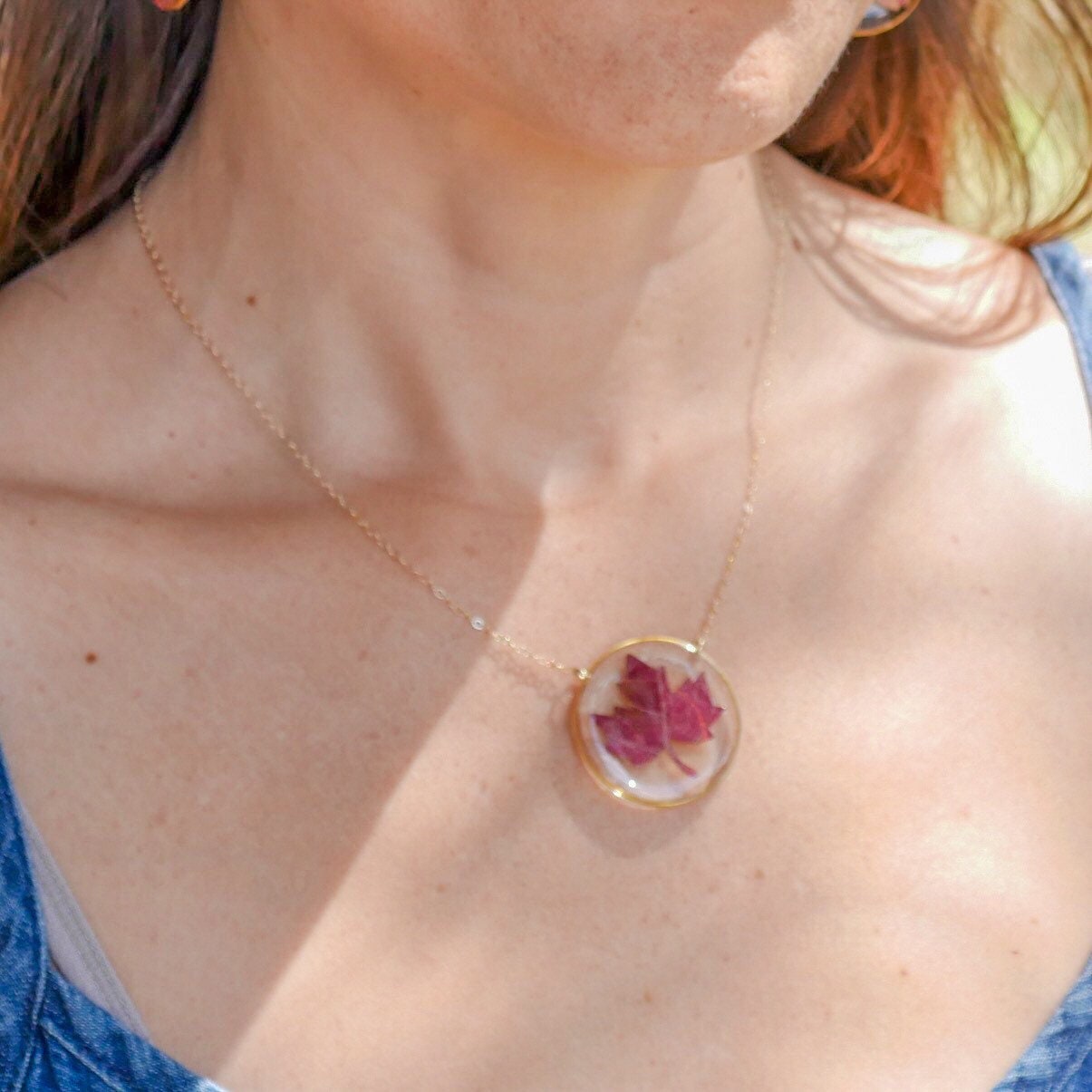 Pressed Maple Leaf Necklace, Pressed Autumn Leaf jewelry