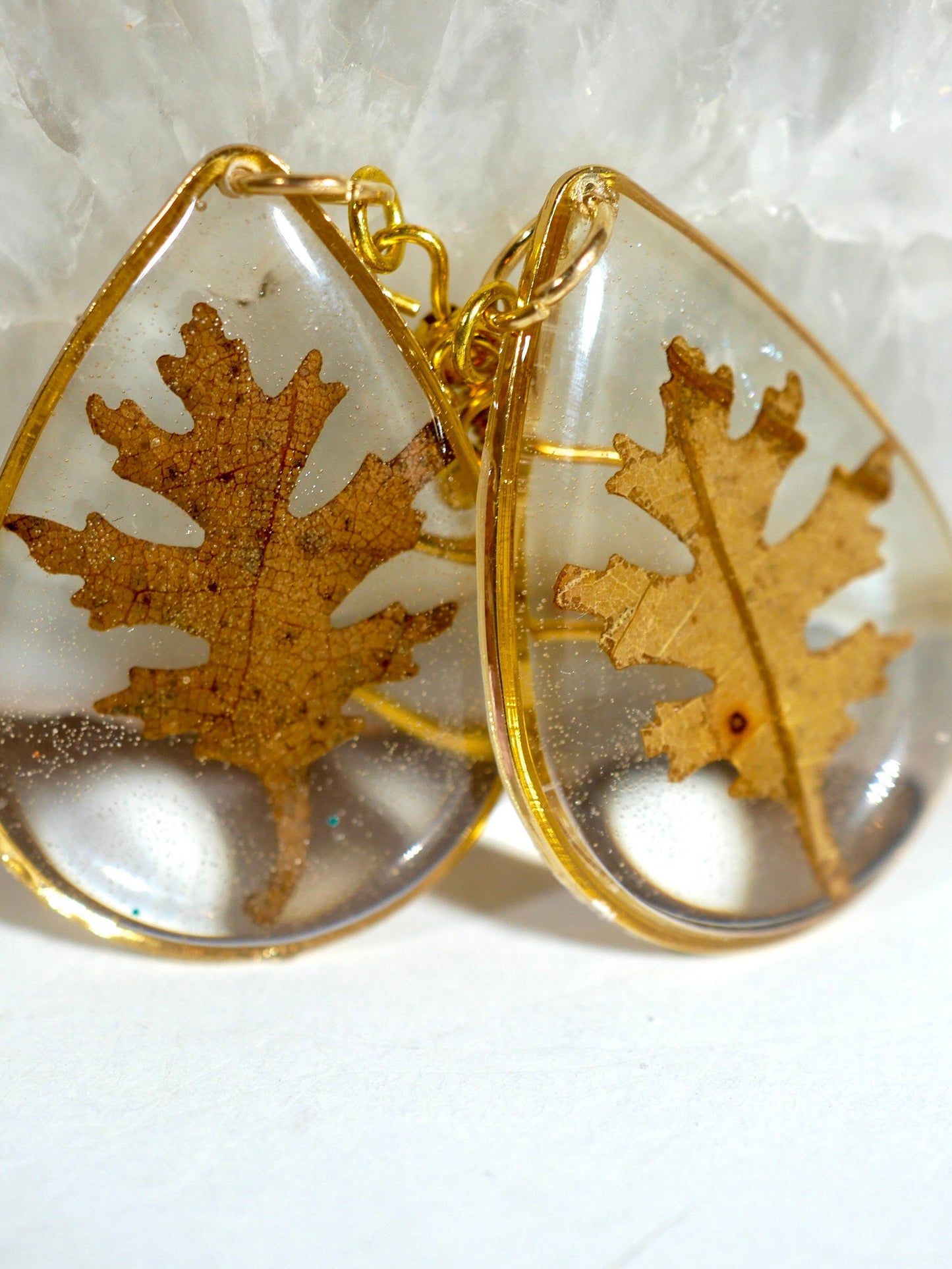 Oak Leaf Earrings: Rustic Fall Jewelry (Handmade Resin, Gold or Silver)