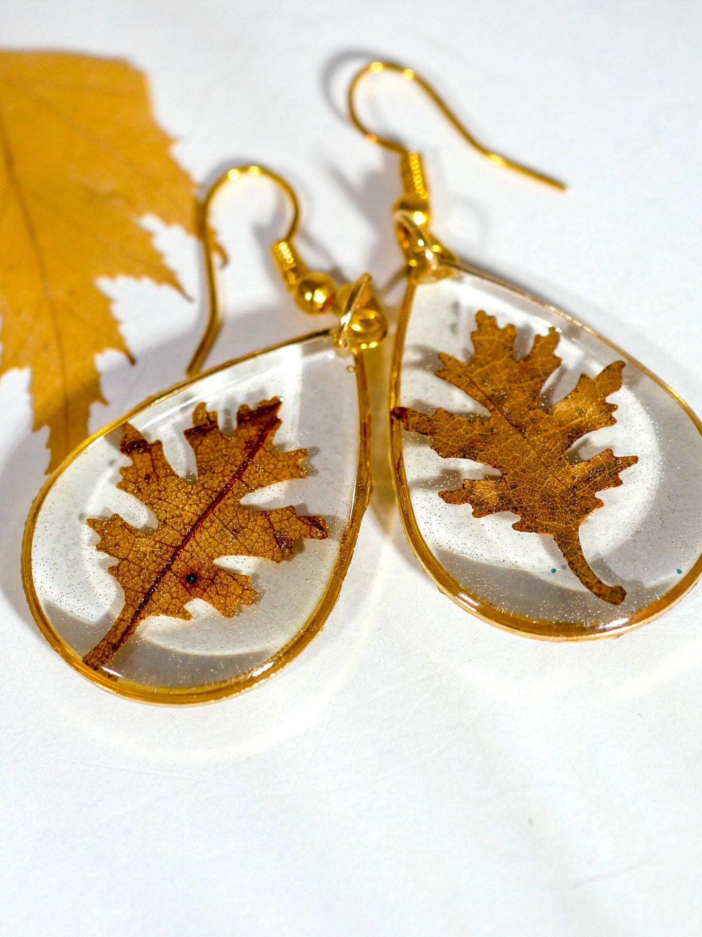 Oak Leaf Earrings: Rustic Fall Jewelry (Handmade Resin, Gold or Silver)