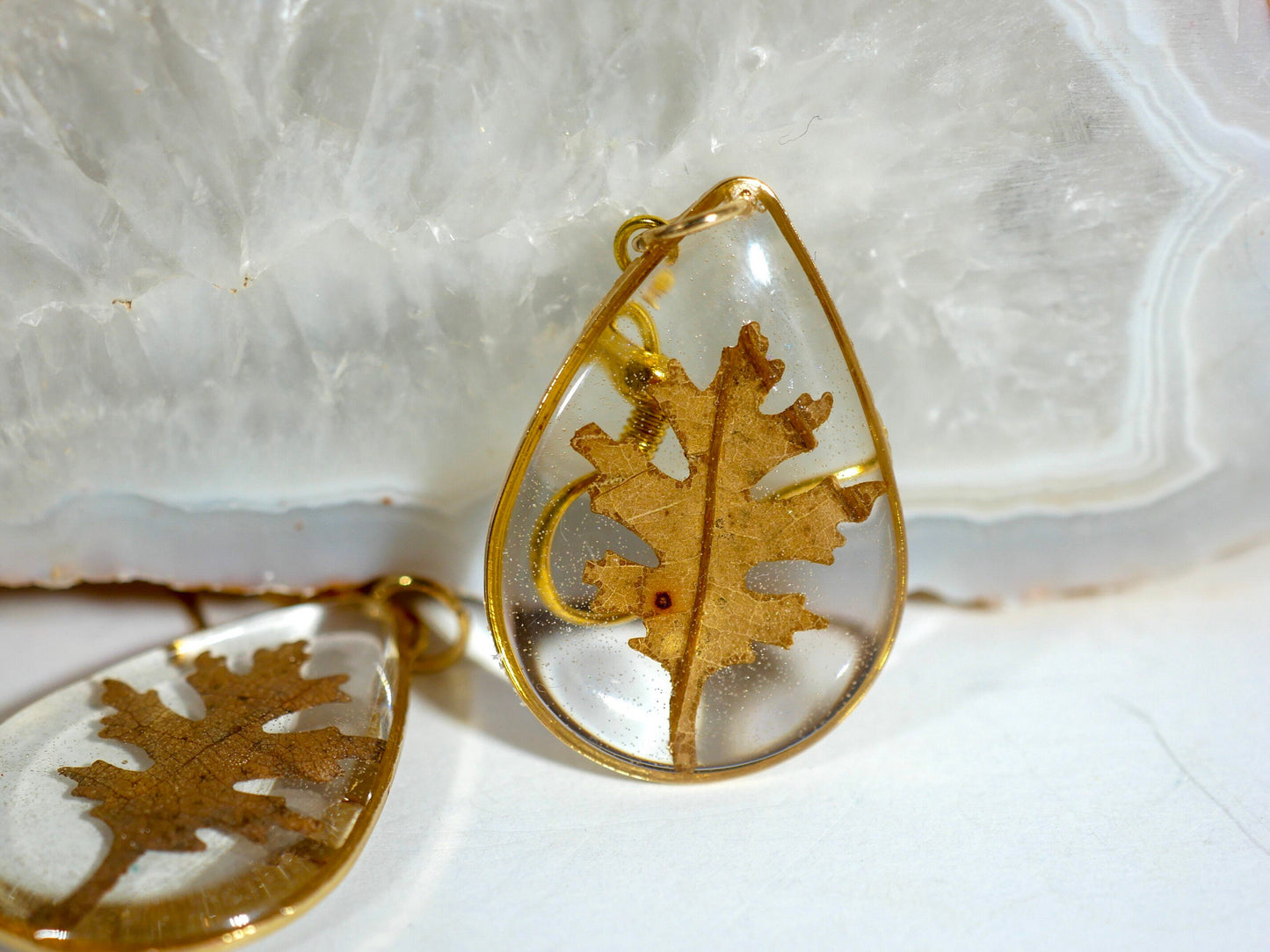Oak Leaf Earrings: Rustic Fall Jewelry (Handmade Resin, Gold or Silver)