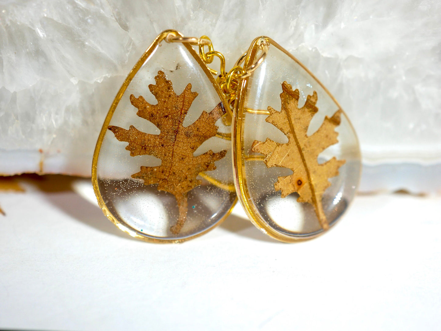 Oak Leaf Earrings: Rustic Fall Jewelry (Handmade Resin, Gold or Silver)