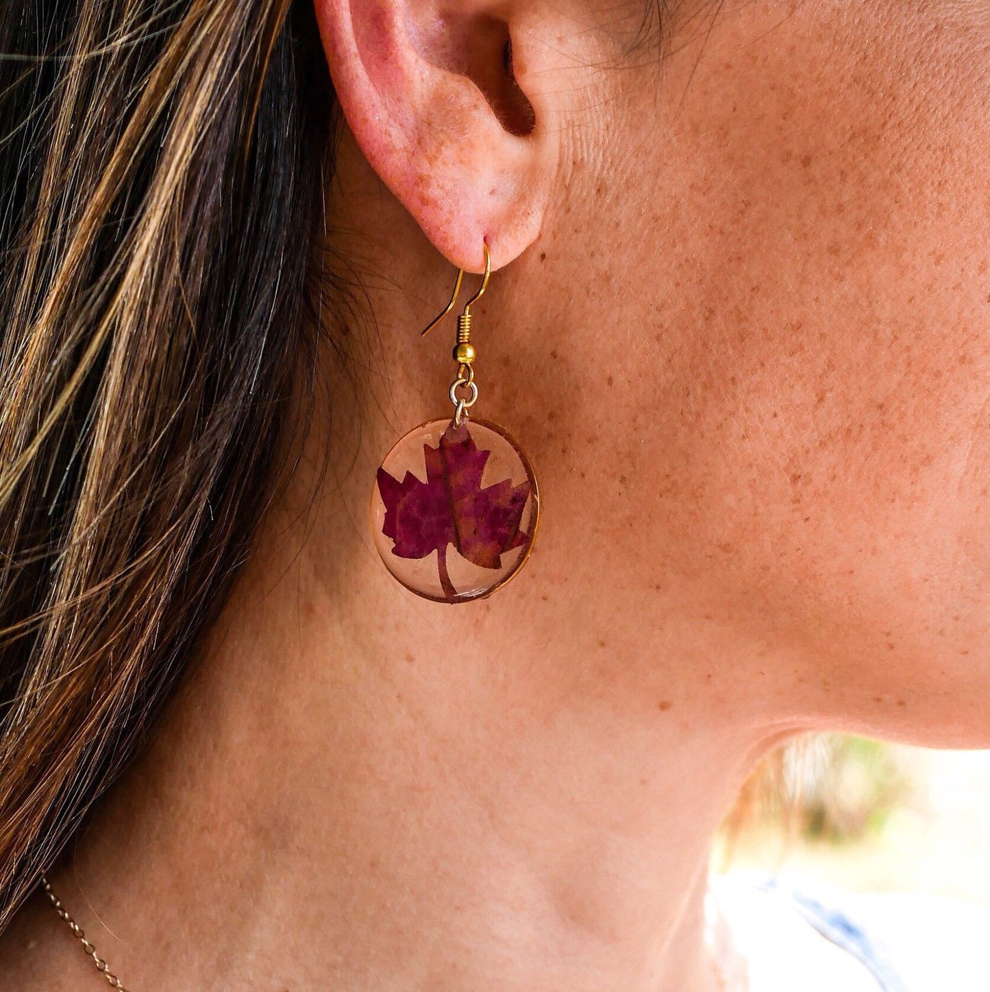 Real Maple Leaf earrings, Autumn Leaf dangles, Fall jewelry, Fall gift earrings, Pressed Leaf Resin jewelry, autumn jewelry