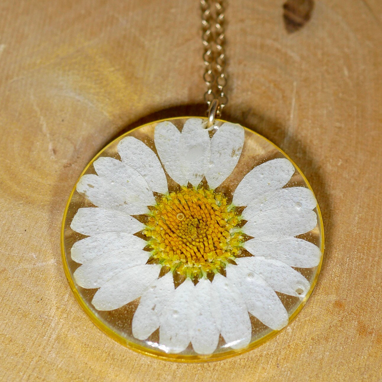 Pressed daisy necklace, white daisy necklace, Silver flower pressed flower jewelry botanical terrarium necklace pressed daisy, New mom gift