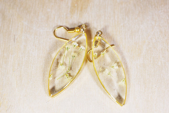 Real Babys breath earrings, Pressed flower earrings, botanical wedding dangles, Ellipse terrarium earrings