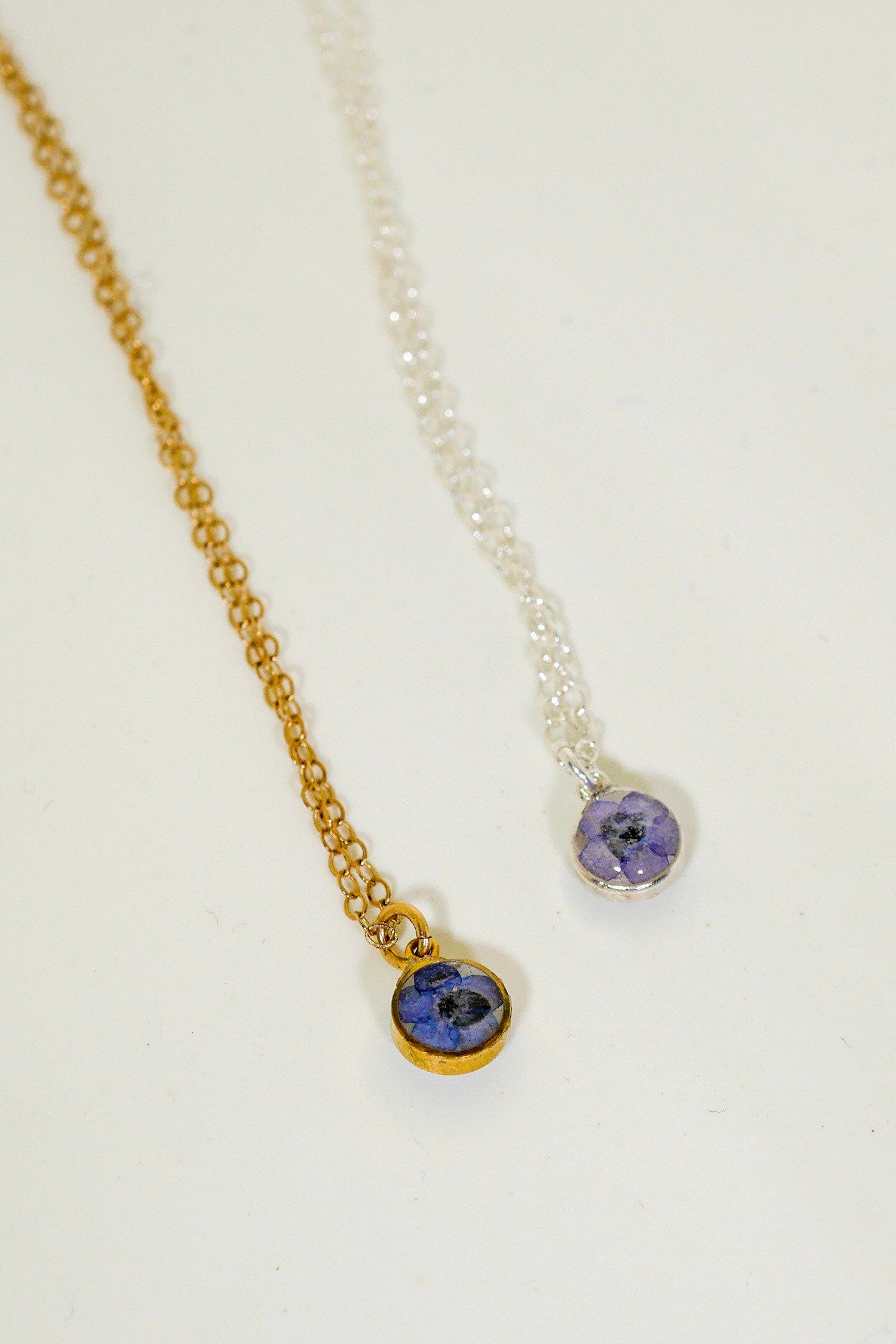 Tiny Forget Me Not Charm Necklace, botanical, Pressed flower jewelry, Memorial necklace, Real flower necklace, 24k gold fill, sterling