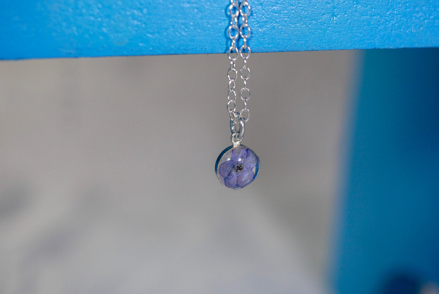 Tiny Forget Me Not Charm Necklace, botanical, Pressed flower jewelry, Memorial necklace, Real flower necklace, 24k gold fill, sterling