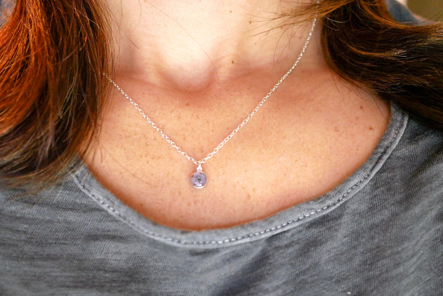 Tiny Forget Me Not Charm Necklace, botanical, Pressed flower jewelry, Memorial necklace, Real flower necklace, 24k gold fill, sterling