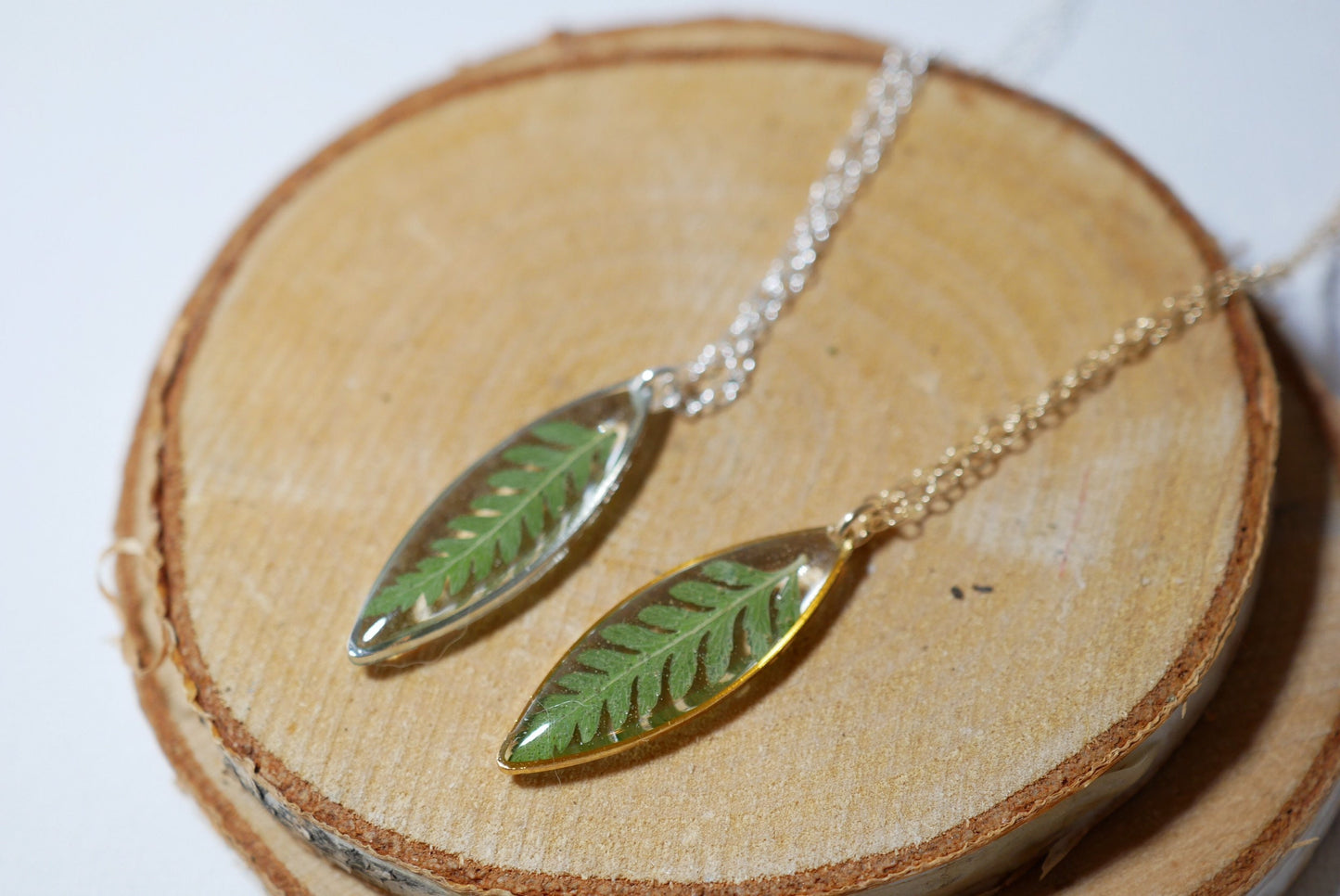 Dainty pressed Fern Leaf Necklace, Pressed fern jewelry, ellipse necklace, nature gift, terrarium necklace