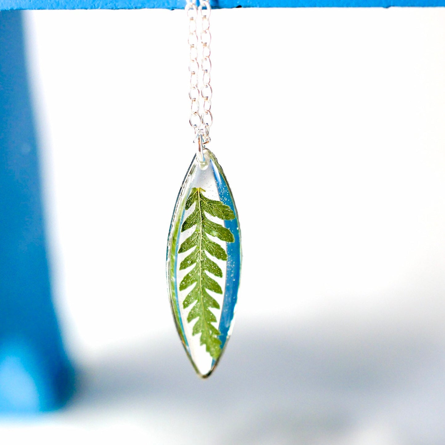 Tiny pressed Fern Necklace, Pressed fern jewelry, tiny hexagon fern, nature lovers necklace