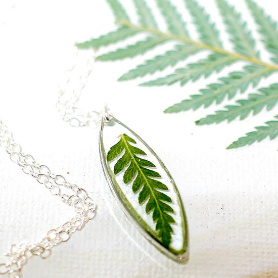 Tiny pressed Fern Necklace, Pressed fern jewelry, tiny hexagon fern, nature lovers necklace