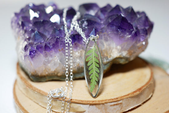 Tiny pressed Fern Necklace, Pressed fern jewelry, tiny hexagon fern, nature lovers necklace