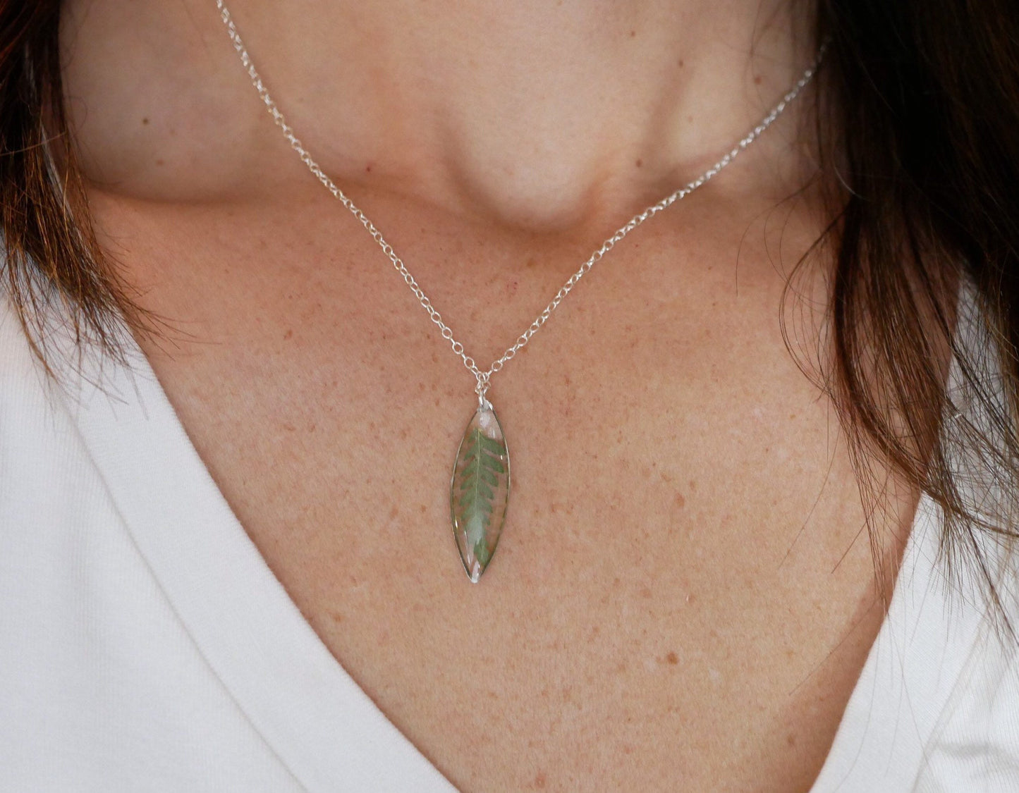 Tiny pressed Fern Necklace, Pressed fern jewelry, tiny hexagon fern, nature lovers necklace
