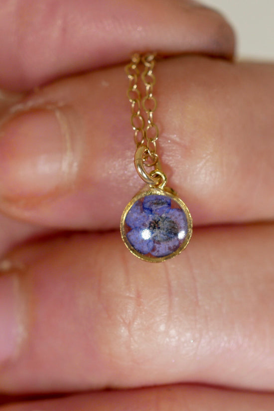 Tiny Forget Me Not Charm Necklace, botanical, Pressed flower jewelry, Memorial necklace, Real flower necklace, 24k gold fill, sterling