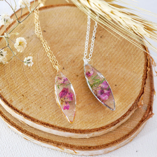 Real Heather Necklace, Resin Flower Necklace ,  Real Plant Jewelry,  Terrarium Necklace Wearable Plant Necklace, marquise necklace