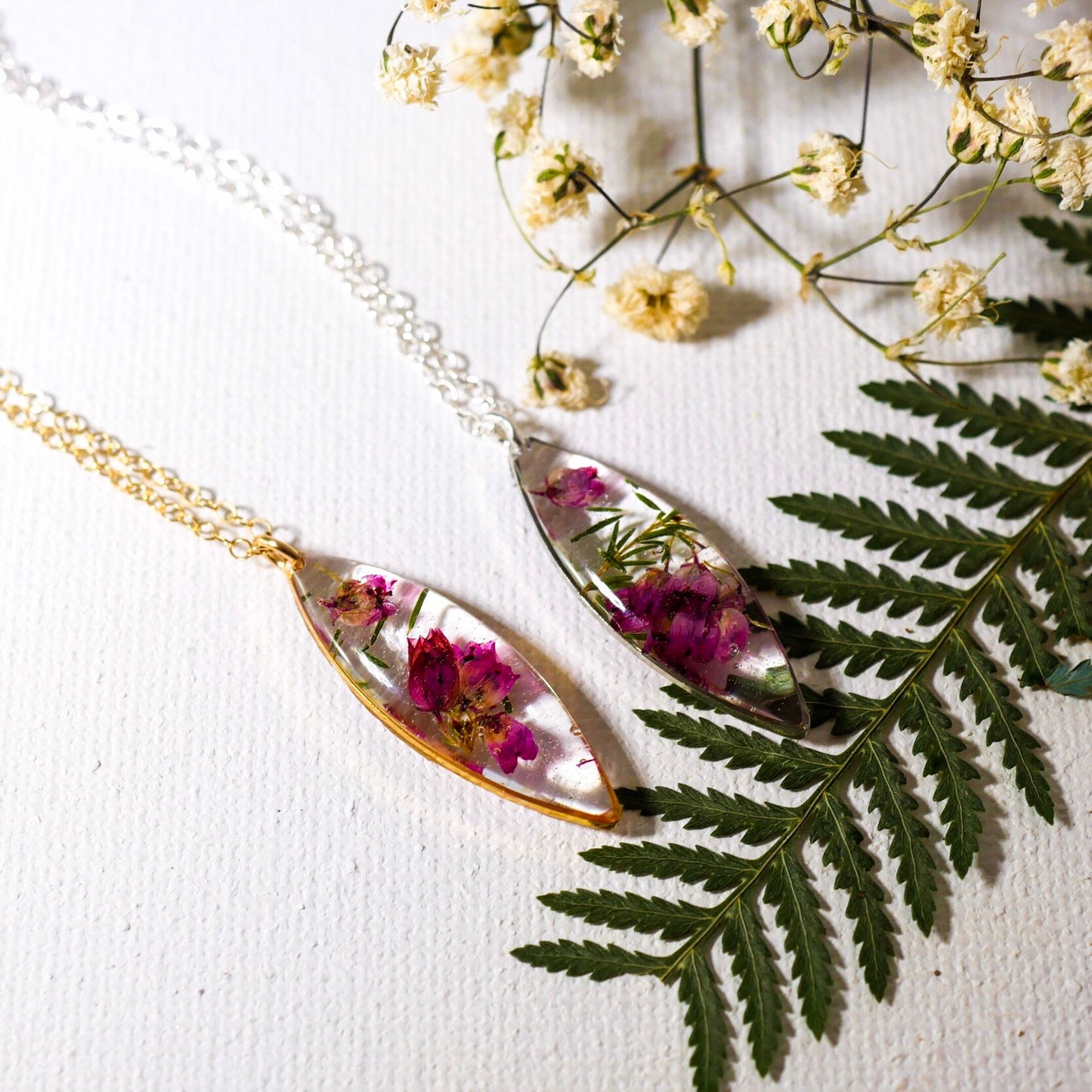 Real Heather Necklace, Resin Flower Necklace ,  Real Plant Jewelry,  Terrarium Necklace Wearable Plant Necklace, marquise necklace