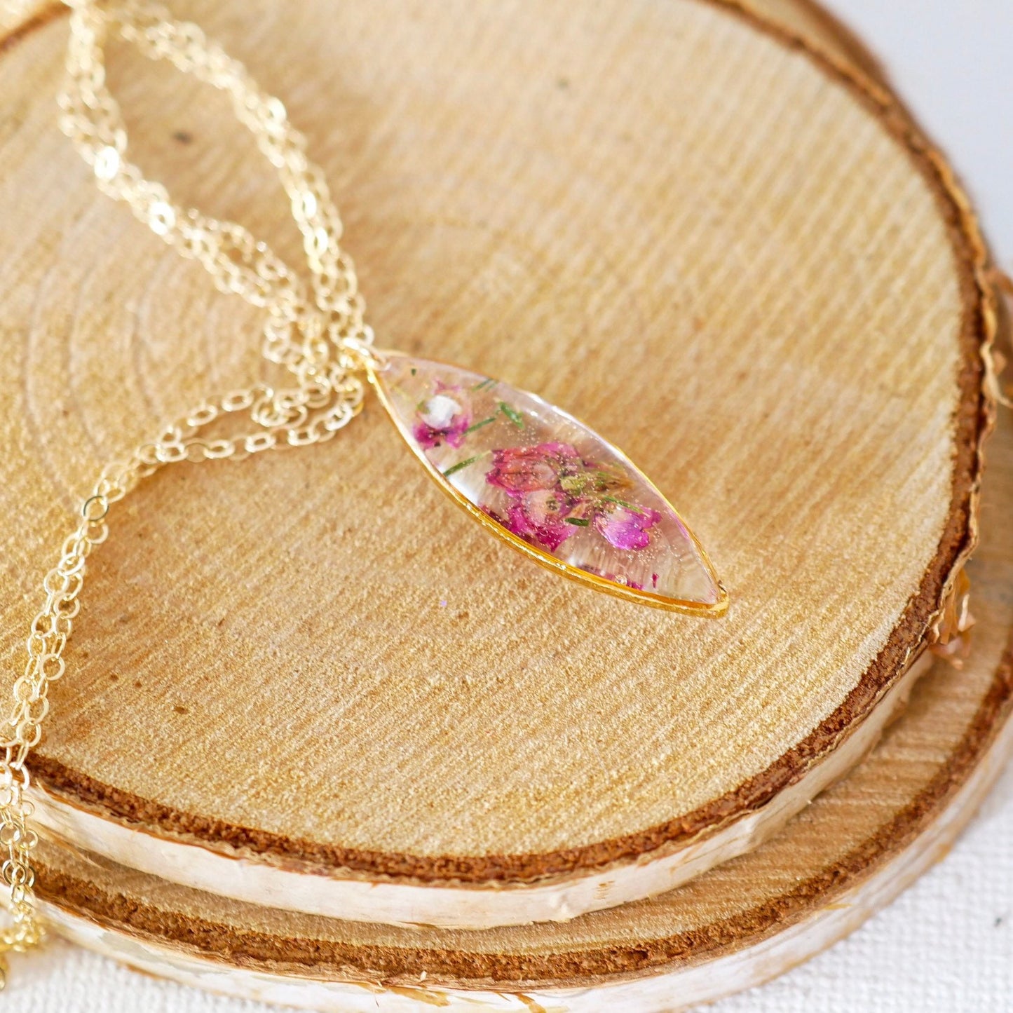 Real Heather Necklace, Resin Flower Necklace ,  Real Plant Jewelry,  Terrarium Necklace Wearable Plant Necklace, marquise necklace
