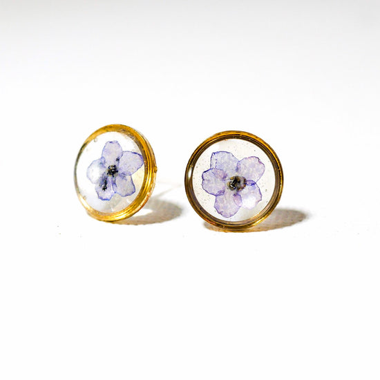 Tiny Forget me not Flower Stud Earrings, Real Flower Jewelry, Forget me not earrings, Pressed flower jewelry, Memorial Jewelry, Circle studs