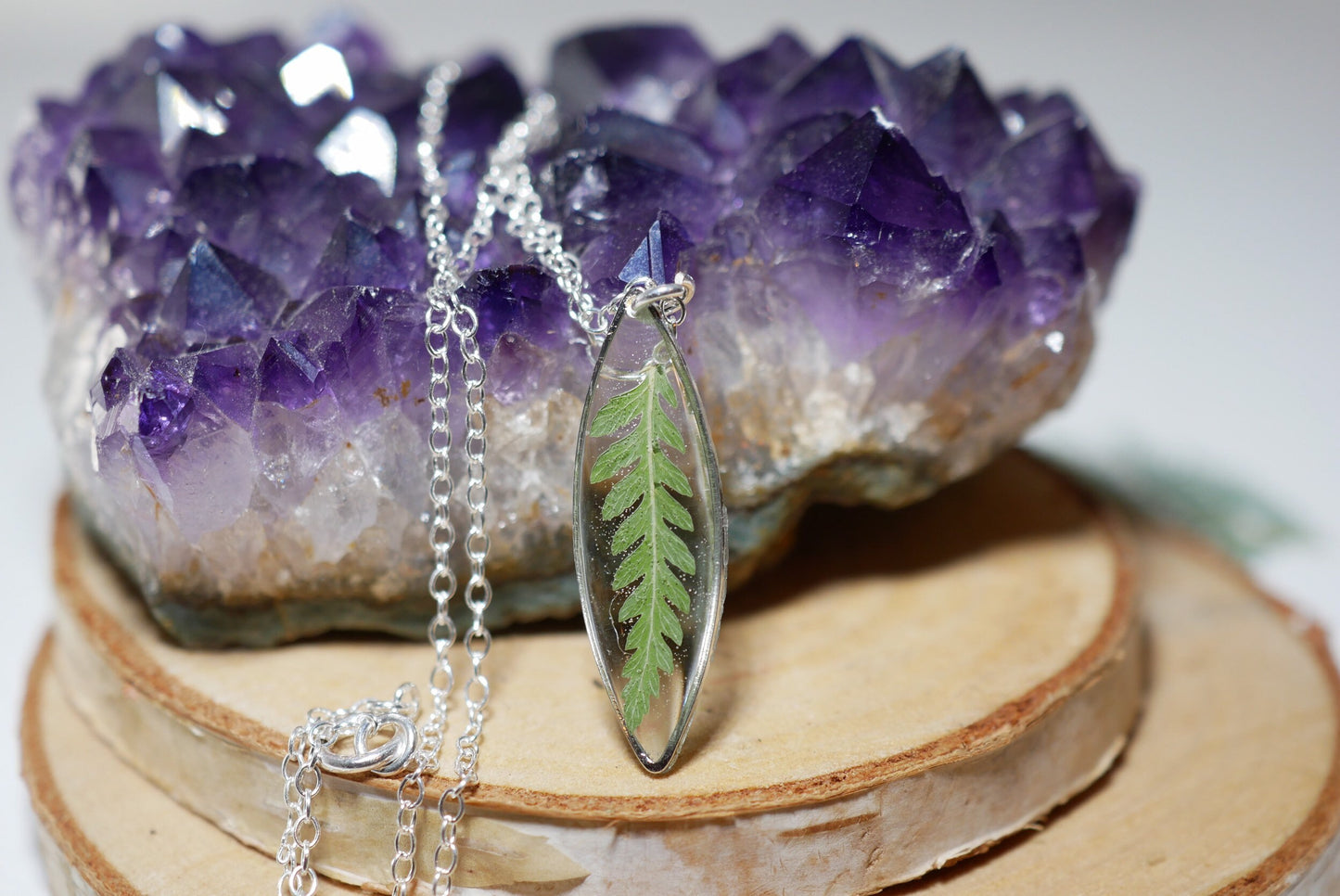 Tiny pressed Fern Necklace, Pressed fern jewelry, tiny hexagon fern, nature lovers necklace