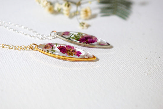 Real Heather Necklace, Resin Flower Necklace ,  Real Plant Jewelry,  Terrarium Necklace Wearable Plant Necklace, marquise necklace