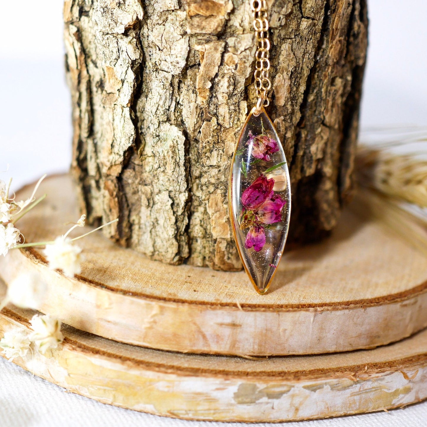 Real Heather Necklace, Resin Flower Necklace ,  Real Plant Jewelry,  Terrarium Necklace Wearable Plant Necklace, marquise necklace
