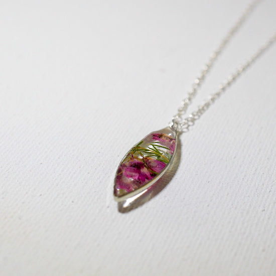 Real Heather Necklace, Resin Flower Necklace ,  Real Plant Jewelry,  Terrarium Necklace Wearable Plant Necklace, marquise necklace