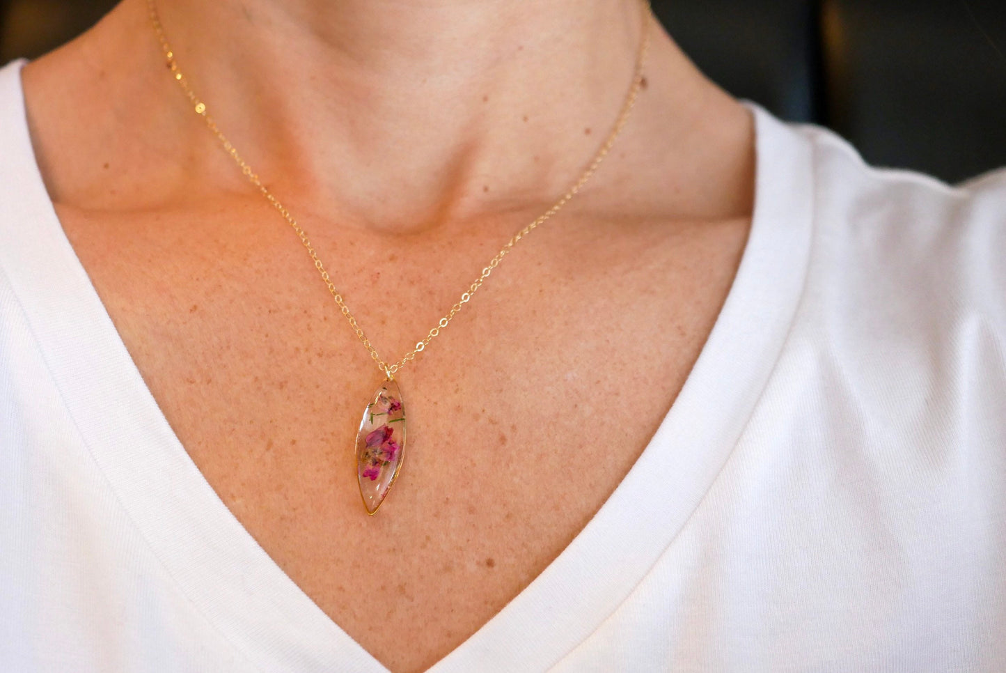 Real Heather Necklace, Resin Flower Necklace ,  Real Plant Jewelry,  Terrarium Necklace Wearable Plant Necklace, marquise necklace