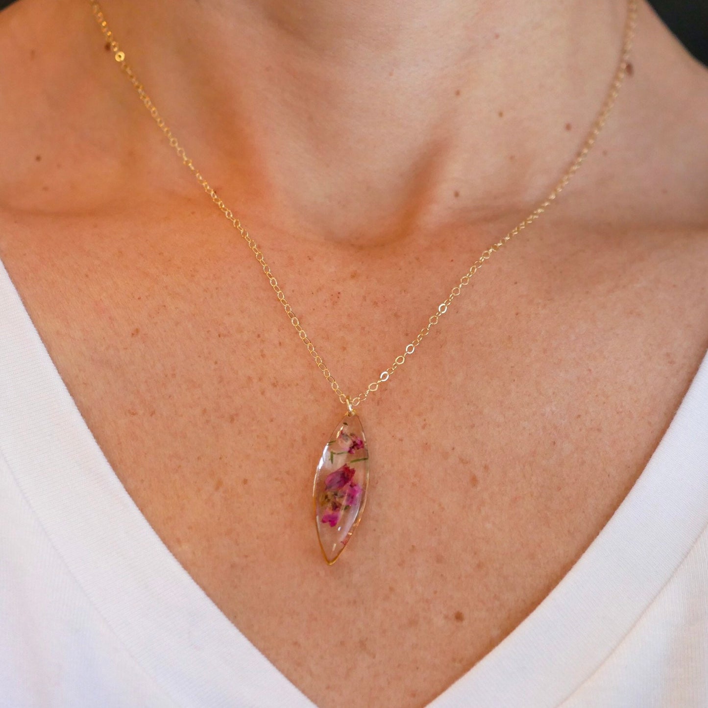 Real Heather Necklace, Resin Flower Necklace ,  Real Plant Jewelry,  Terrarium Necklace Wearable Plant Necklace, marquise necklace