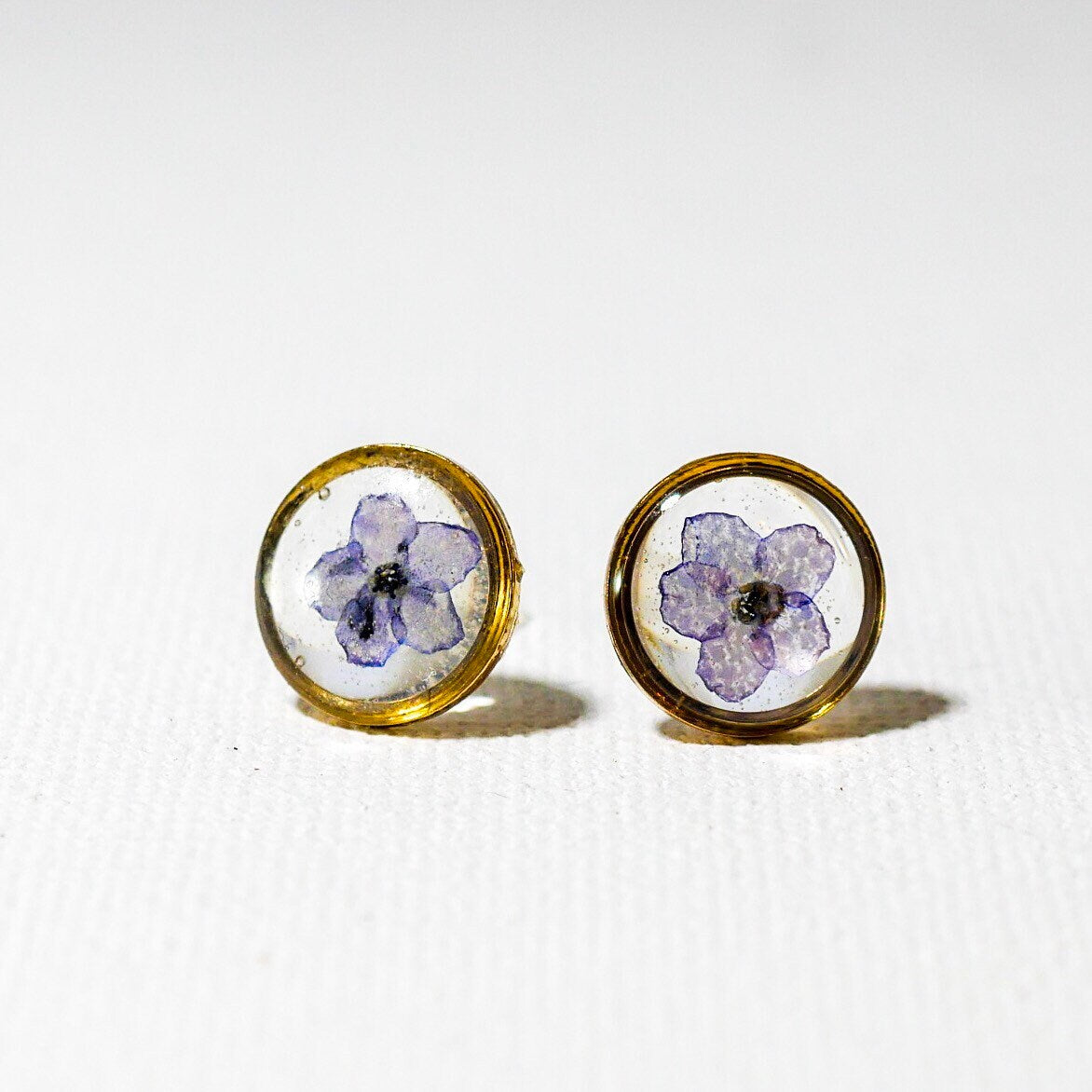 Forget Me Not Flower Stud Earrings, Real Pressed Flowers (10mm Circle)